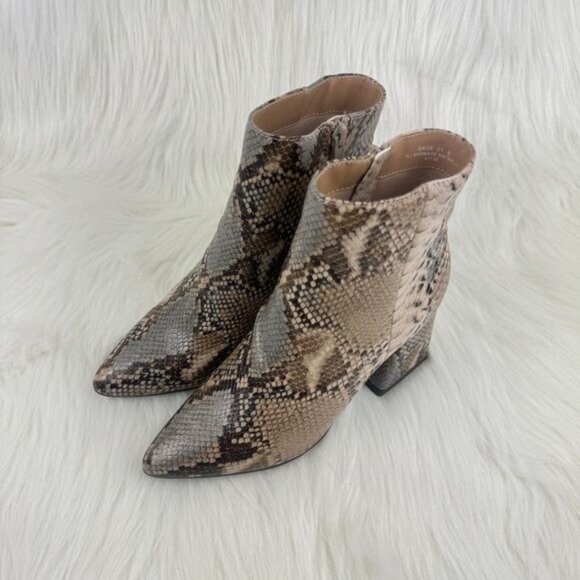 Women's Bamboo Snake Embossed Faux Leather Chunky Block Heel Ankle Bootie - Picture 3 of 10